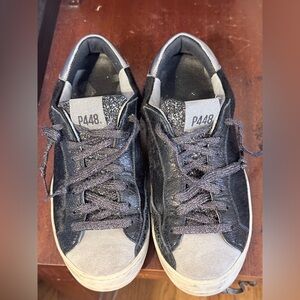 P448 Pony Hair + Glitter Black and Silver Sneakers